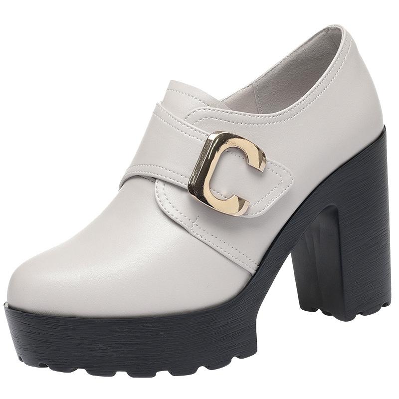 British Style Deep Mouth Soft Leather Chunky Shoes 2025 Spring Block High Heels Shoes Women Oxfords For Office Grace Mode