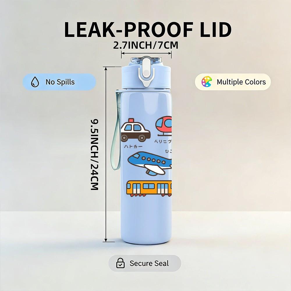 1PC Multi Truck Vehicle Seamless Pattern 750ml Color Plastic Sports Water Bottle Leakproof Flip Straw Lid Suitable for Sports Office Home Use