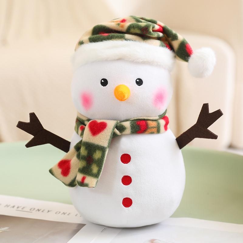 1Pc 25Cm Lovely Christmas Snowman Plush Toys Kawaii Snowman Wears Santa'S Hat Scarf Loose Coat Doll For Xmas Party Decor Gift