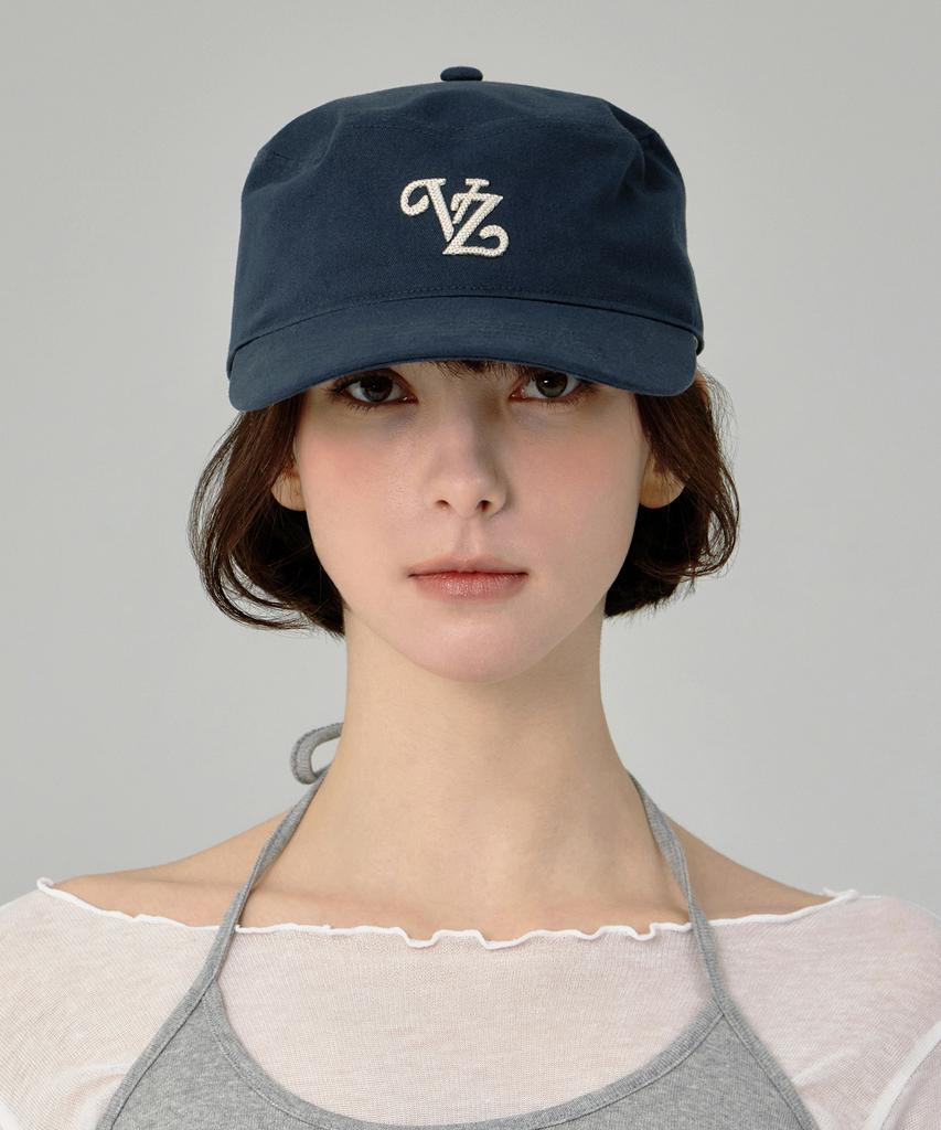 Bajal Leaf Vz Monogram Twill Pillbox Cap Navy