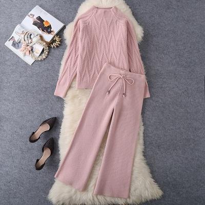 High-quality Autumn Winter Knitted 2 Piece Set Women's Thick Warm Casual Pullover Sweaters+Wide Leg Pants Tracksuits Outfits