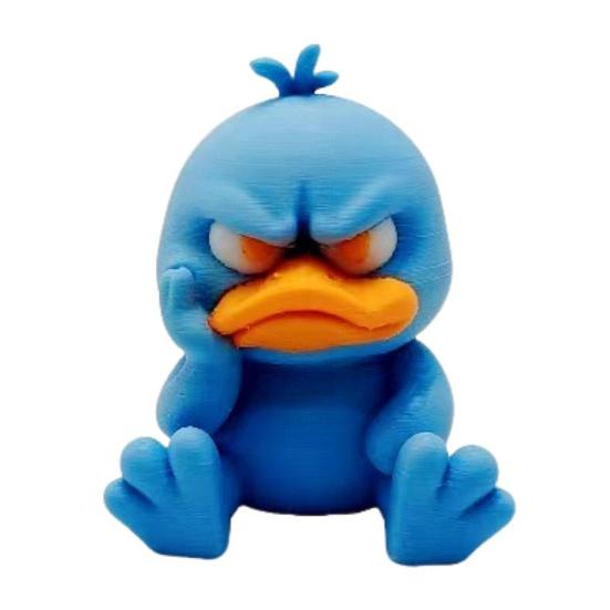Cartoon Angry Duck Figurine 3D Printed Frowning Sitting Duck Statue Sculpture Little Blue Yellow Duck Ornament Decoration