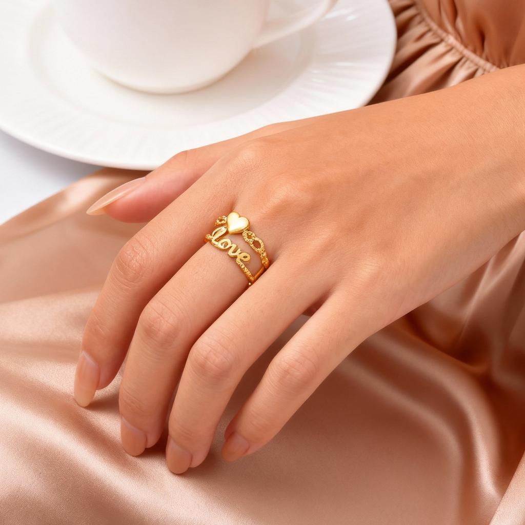 Adjustable Stainless Steel Finger Ring for Women Heart-Shaped Double Layer Opening Rings Dainty Jewelry Valentine Gifts