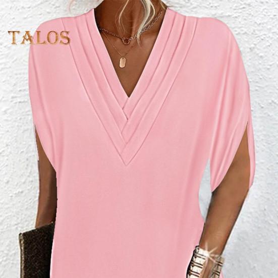 Dámské šaty s výstřihem do V plisovaný rukáv napůl netopýří Jednobarevné Volné Měkké Prodyšné Dojíždění nad kolena Mini