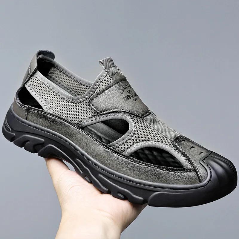 Sandals for Men Fashion Outdoor Casual Sport Sandals Summer Breathable Hollow Out Mesh Shoes for Men Non-slip Platform Sandalias