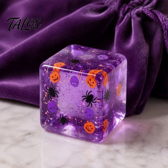 Anxiety Relief Gadget Halloween Stress Cube Sensory Toy, Squeeze Toy with Pumpkin Skull Spider Pattern, Clear Party Favors