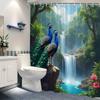 Tropical Forest Waterfall and Majestic Peacocks Waterproof Shower Curtain for Bathroom Decor