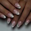 Aufdrücknägel Kurz Mandel Falsche Nägel Französisch Vollabdeckung Acryl Falsche Nägel Blumendesign Falsche Nägel für Frauen und Mädchen