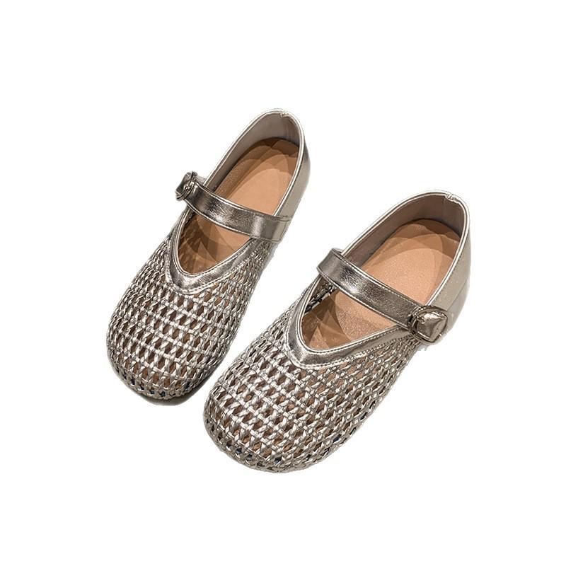 Mary Jane single shoes women's 2025 spring new flat-soled soft-soled one-word with mesh hollow woven fishing net shoes sandals
