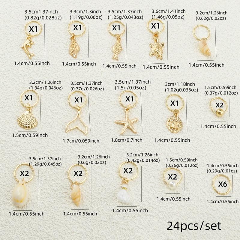 1Set Starfish Conch Pendant Artificial Pearl Summer Y2K Dreadlock Hair Jewelry Accessories For Braids For Girls Music Festival