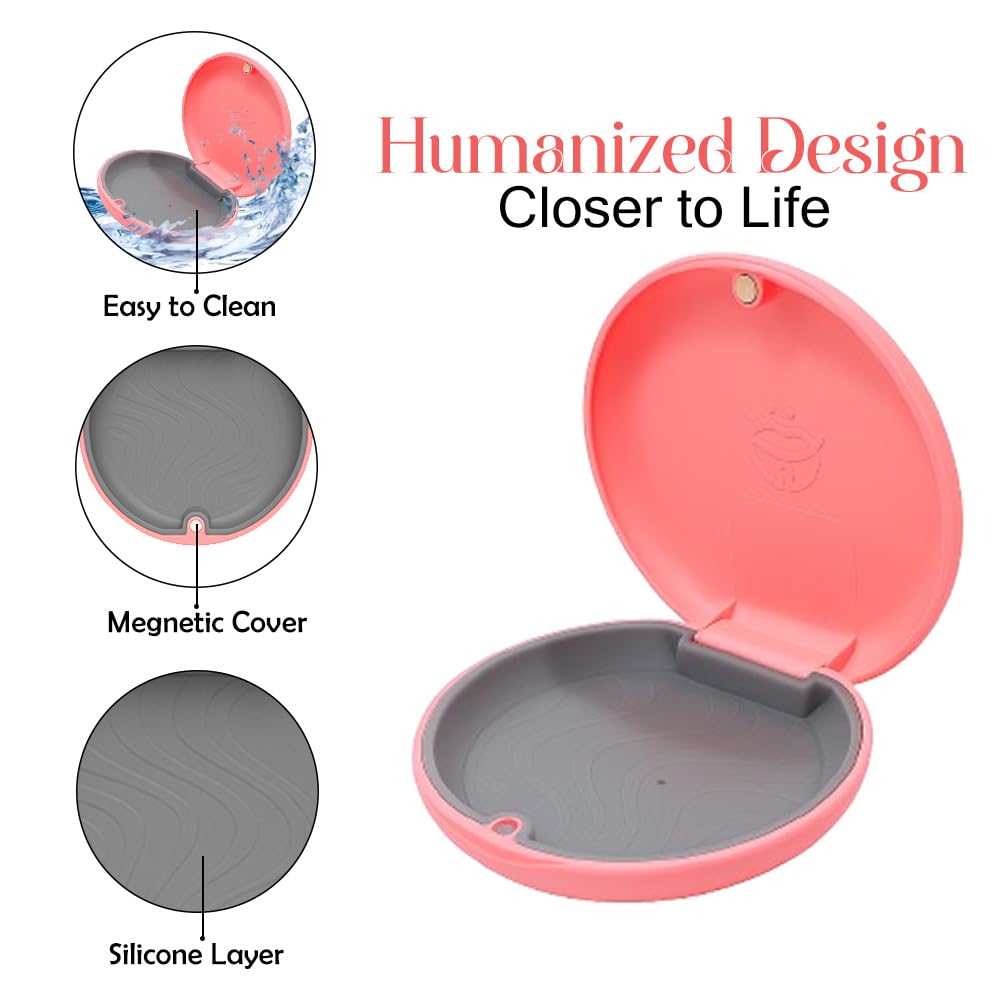 Dentosmile Slim Aligner Case/Aligner and Retainer Case/Dental Orthodontic Retainer Box - Rose Pink Colour with Silicone Layer and Cotton Carry Bag