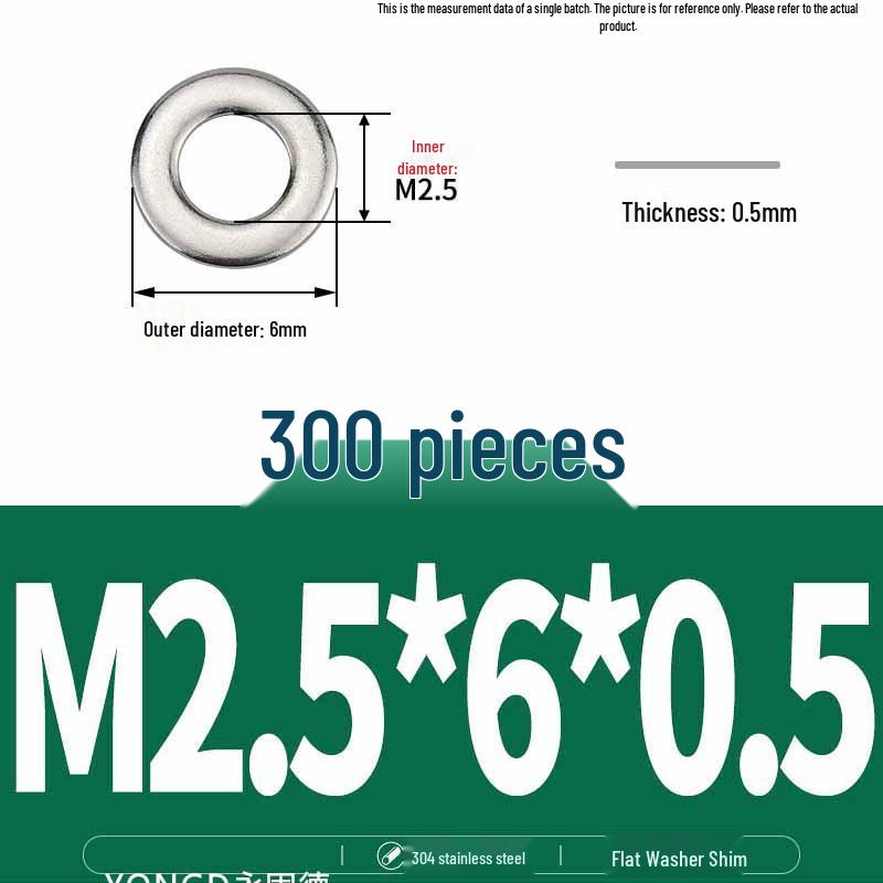 304 Stainless Steel Thickened Flat Washer / Ultra-thin Metal Gasket, Sizes M1.6-M10