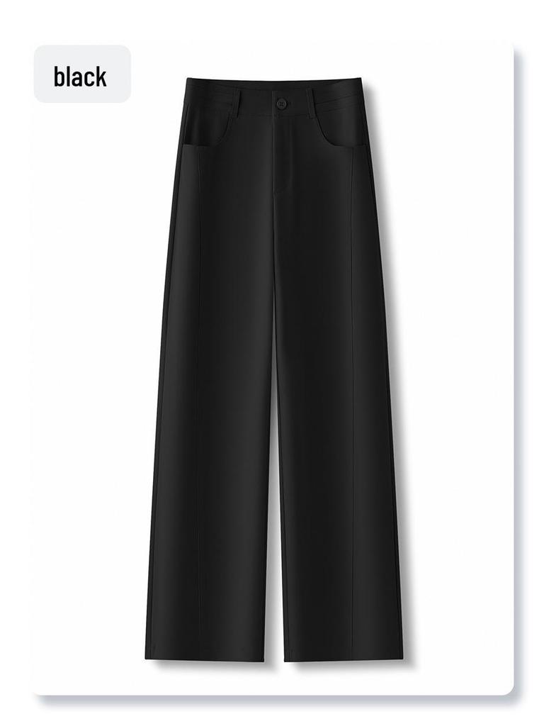2025 Spring Women's Black Wide-Leg Pants: Loose, Slimming, Drapey, Casual, Straight-Leg Trousers for Spring and Autumn.