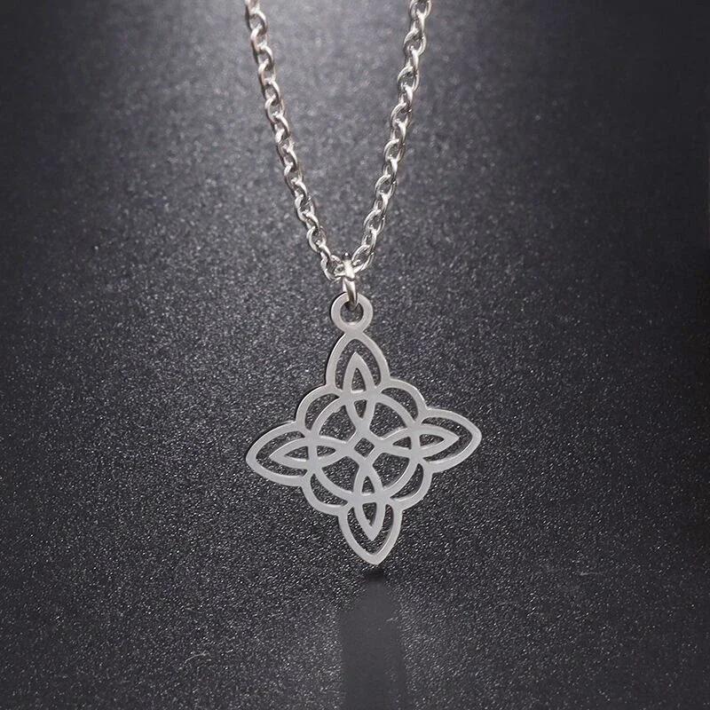 Fashion Charm Witch Knot Necklace Stainless Steel Irish Celtic Knot Pendant Witchcraft Amulet Magical Jewelry Gift for Girls