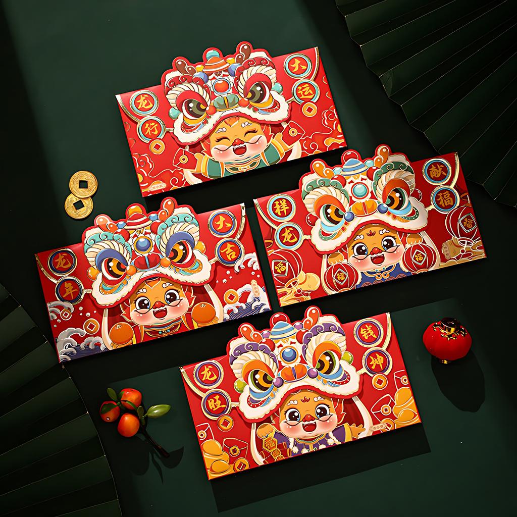 4x Red Chinese New Year Lucky Money Bag Traditional Blessings 2024 Dragon Year Essentials