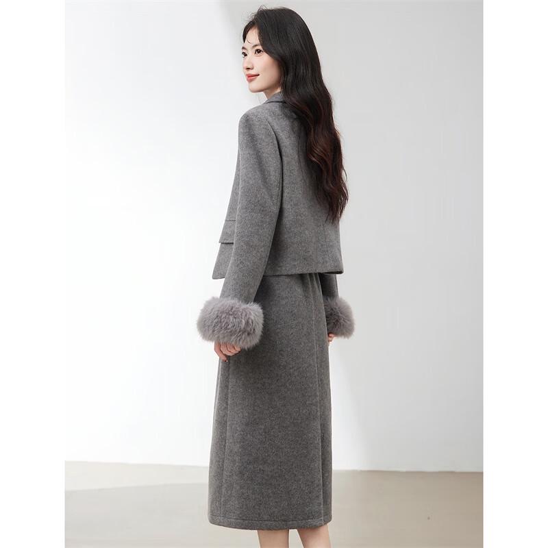 Elegant Wool Blend Skirt Suit