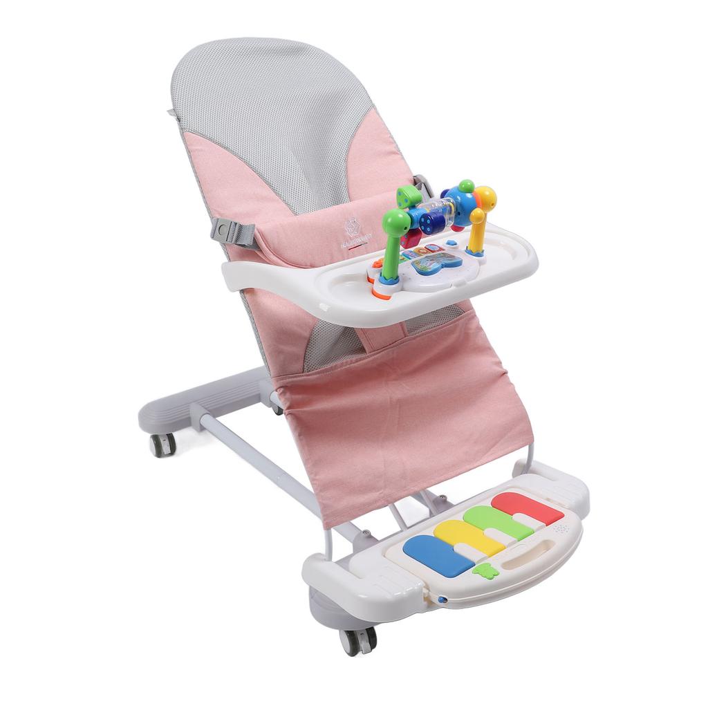 כיסא נדנדה לתינוק כיסא נדנדה לתינוק עריסה עם מוט צעצועים גלגלים מסתובבים מגש אוכל פסנתר פדלים