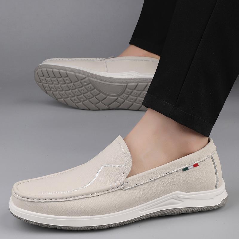 Men s Cross-Border Cowhide Slip-On Loafers - Breathable, Casual, British-Style 39