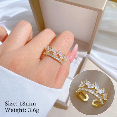 Real Gold Water Droplets Full Of Zirconium Wedding Ring Ring Opening Adjustable Simple Jewelry Japanese Ring Couple Ring