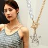 Hip-Hop Female Pearl Star Zircon Titanium Steel Necklace Double Chain To Buckle Short Collarbone Chain