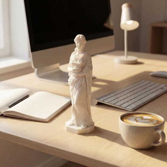 3D Printed Goddess Figurine Greek Mythology Holding Book Sculpture for Living Room Home Desk Shelf Decor
