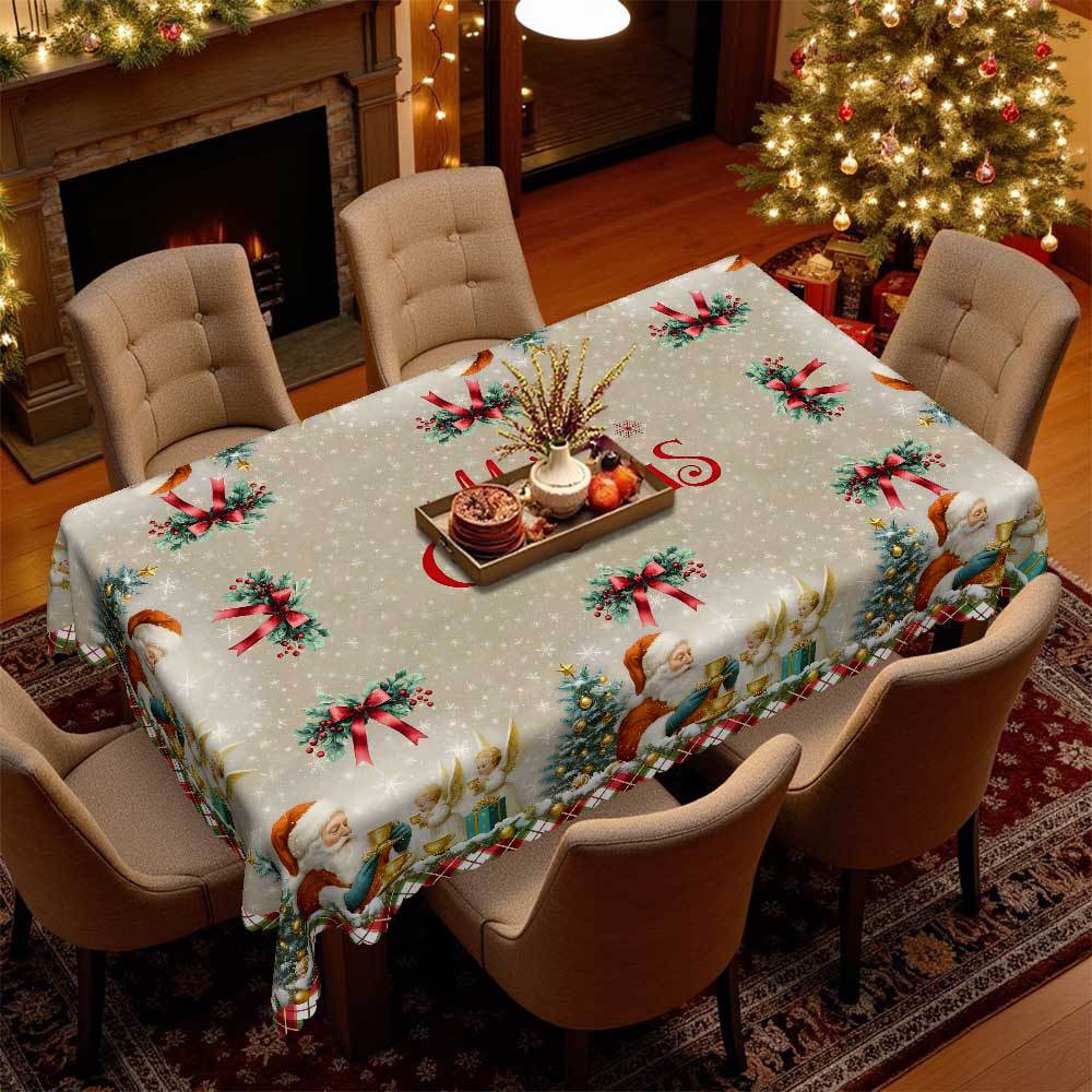 Christmas Round/Square Table Cloth, Santa Claus Snow Pattern, Table Decoration Cloth, Festive Atmosphere