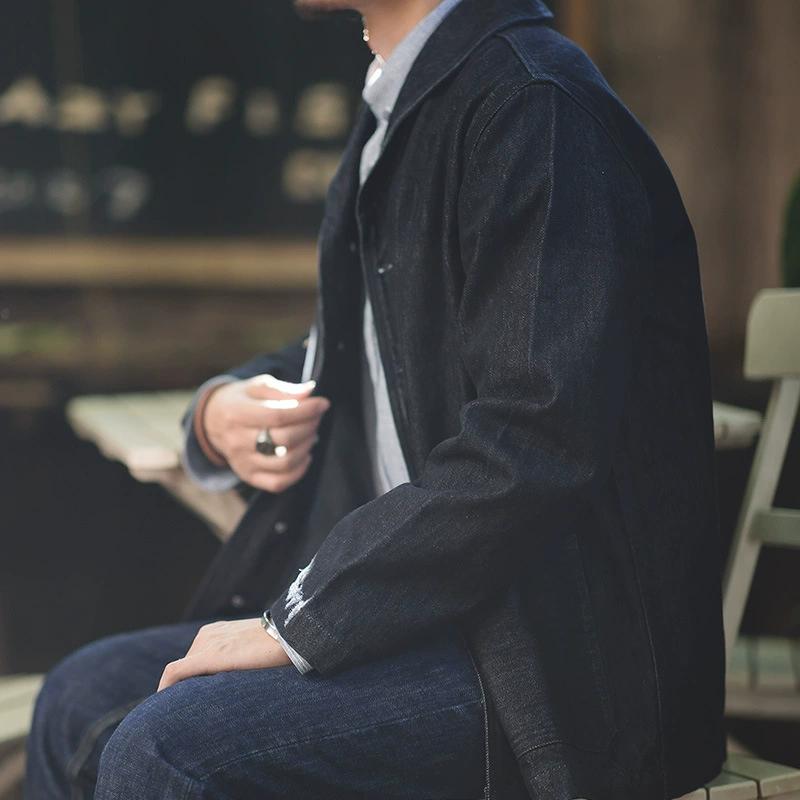 Maden Workwear, American Casual Washed Denim Jacket, Amikaji Vintage Blue Denim Jacket for Men