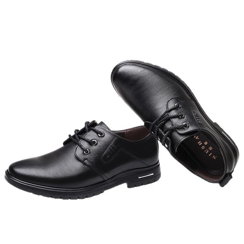 Warm Leather Shoes Men's Genuine Leather Business Dress Black British Casual Cowhide Soft-soled Anti-leather Shoes