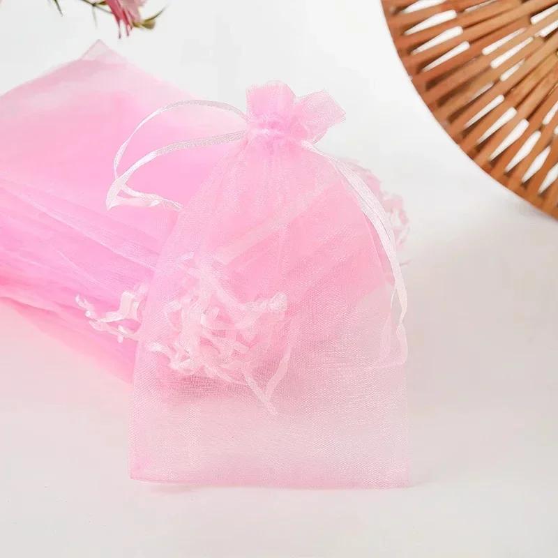 50piece Colored Drawstring Mesh Bags Gift Candy Cosmetic Trial Storage Pocket Solid Color Drawstring Self Sealing Packaging Bag