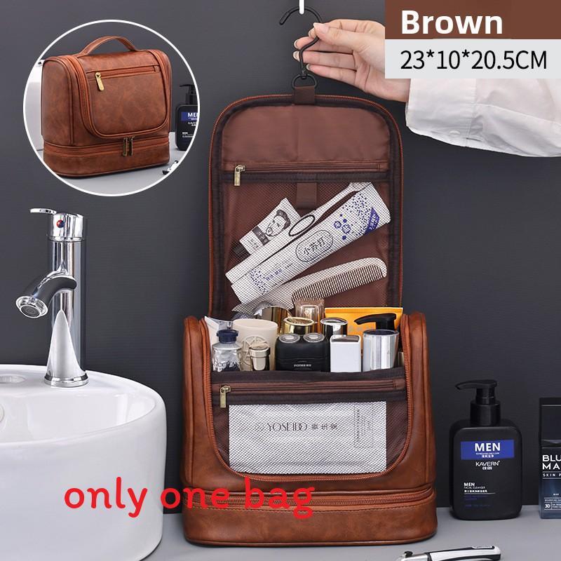 Mens Travel Toiletry Bag With Waterproof Pu Material Double Layer Large Capacity For Business And Daily Use