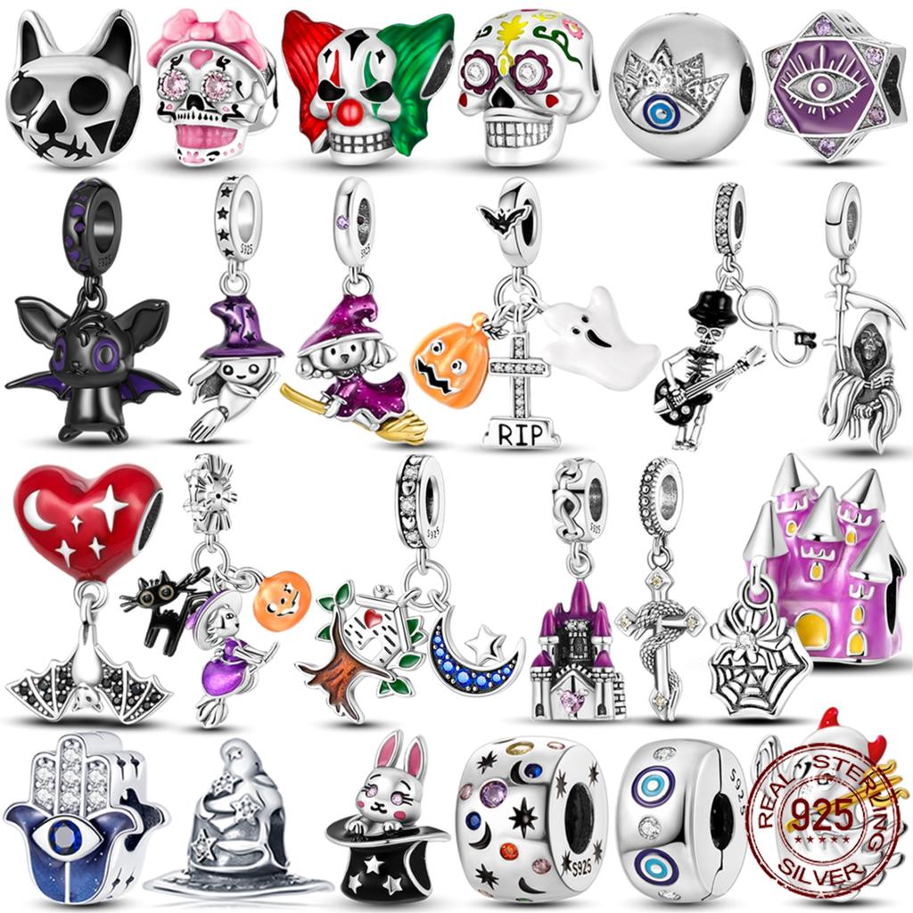 copper Halloween Dangle Skeleton Witch Devils Eye Skull Charm Bead Charms Bead Compatible With Authentic Pandora Bracelets Necklaces Jewellery