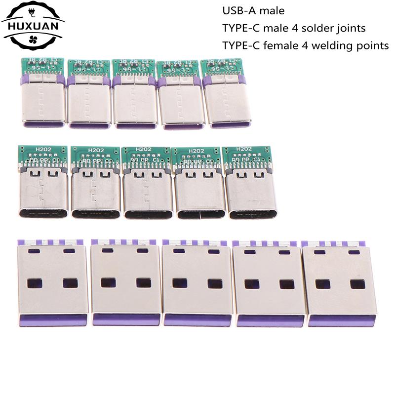 5Pcs USB 3.1 Type C Connector 12/24 Pins Female/Male Socket Receptacle Adapter to Solder Wire & Cable 24 Pins Support PCB Board