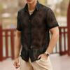 Rose Mesh See Through Button Casual Vacation Shirts Men’s Short Sleeve Shirts