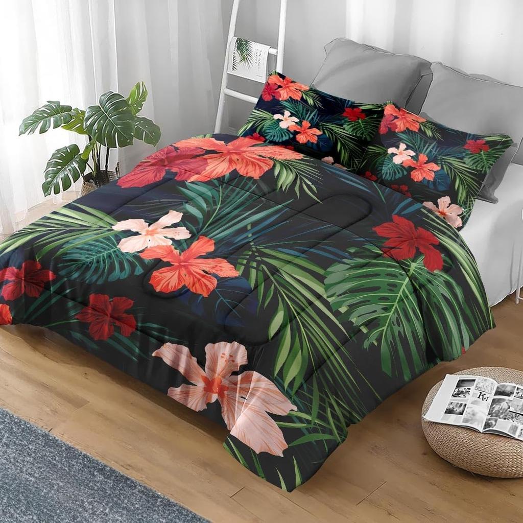 Retro Floral Bedding Set Tropical Plant Duvet Cover Set With Pillowcases Skin-Friendly Queen King Size Adult Women Birthday Gift