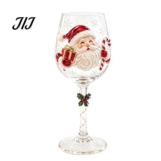 Dekorative Winter-Trinkbecher Weihnachten Stiel-Weinglas, Schneemann/Weihnachtsmann-Kranz/Elch/Weihnachtsbaum Handbemalt, Einzigartige Tauschgeschenke Kreativ