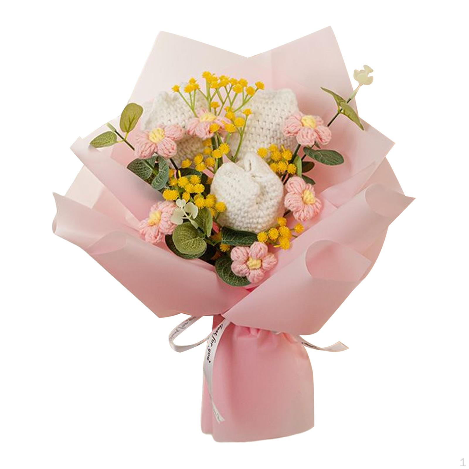 

Crochet Flower Bouquet Tulips Fake Flowers Already Made with Eucalyptus Artificial Knitted
