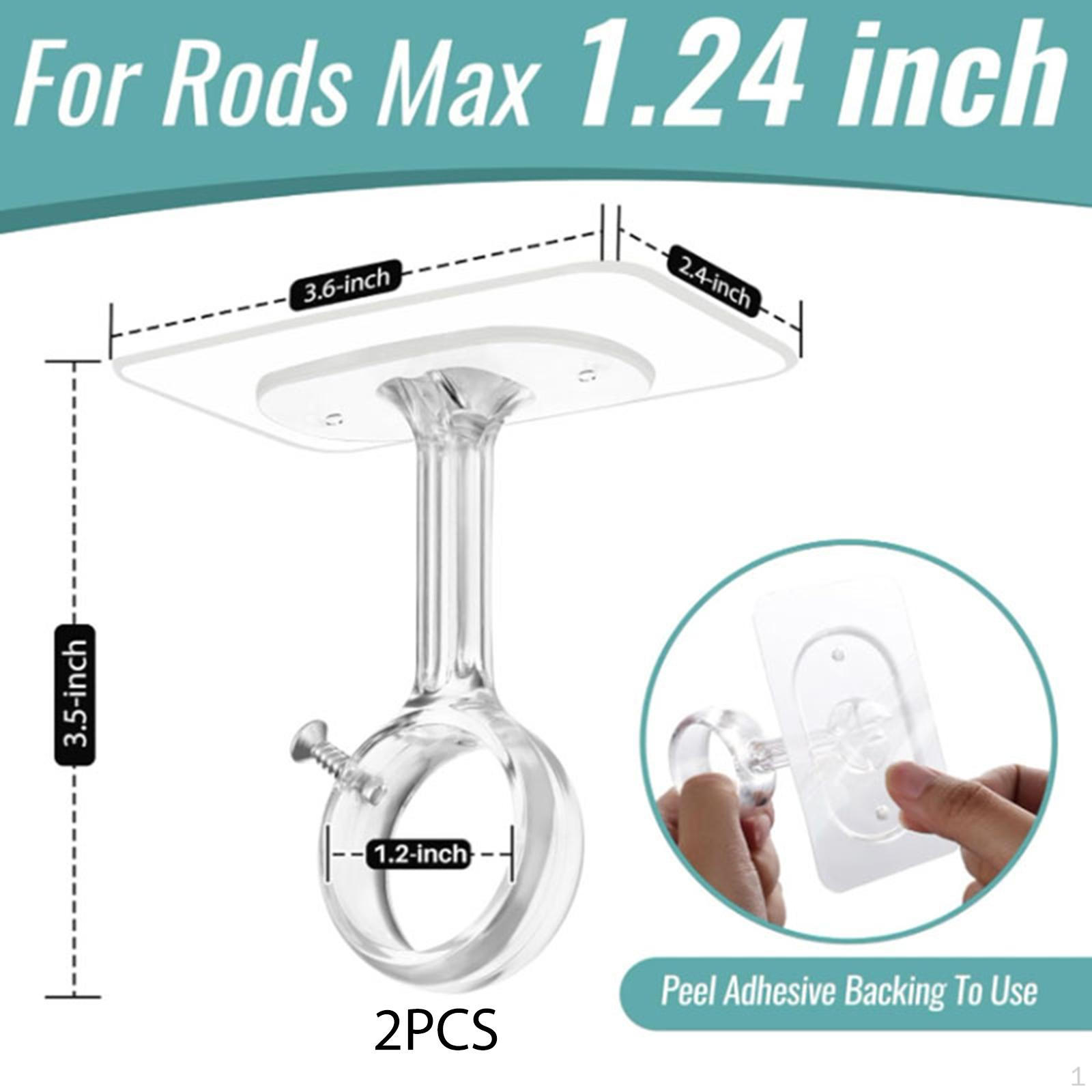 

2 Pieces Ceiling Curtain Rod Brackets Closet Wardrobe Pole Hooks Mount for Hotel