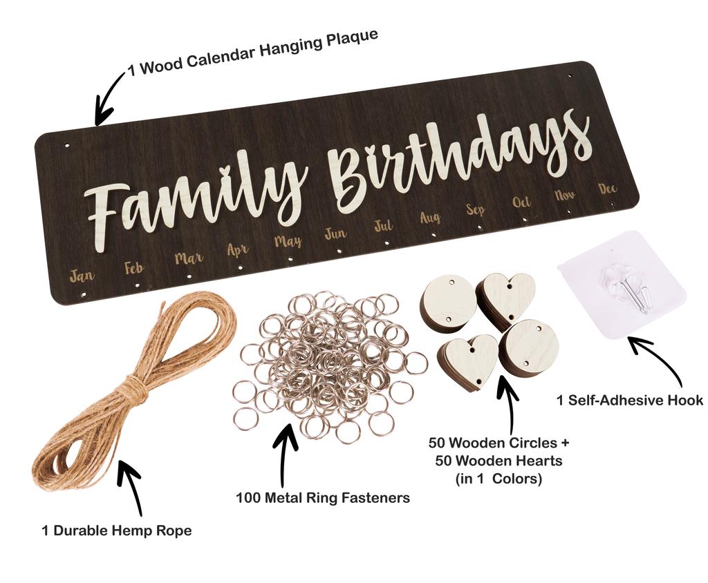 Inkdotpot Wooden Birthday Calendars with Hanging Dates DIY Birthday Tracker Plaque Wall Hanging, Farmhouse Decor- Dates To Remember Calendar