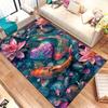 3D Floral & Koi Fish Design Area Rug - Polyester Washable Mat for Living Room, Bedroom, Home Office, Entryway - Durable Chair Ca