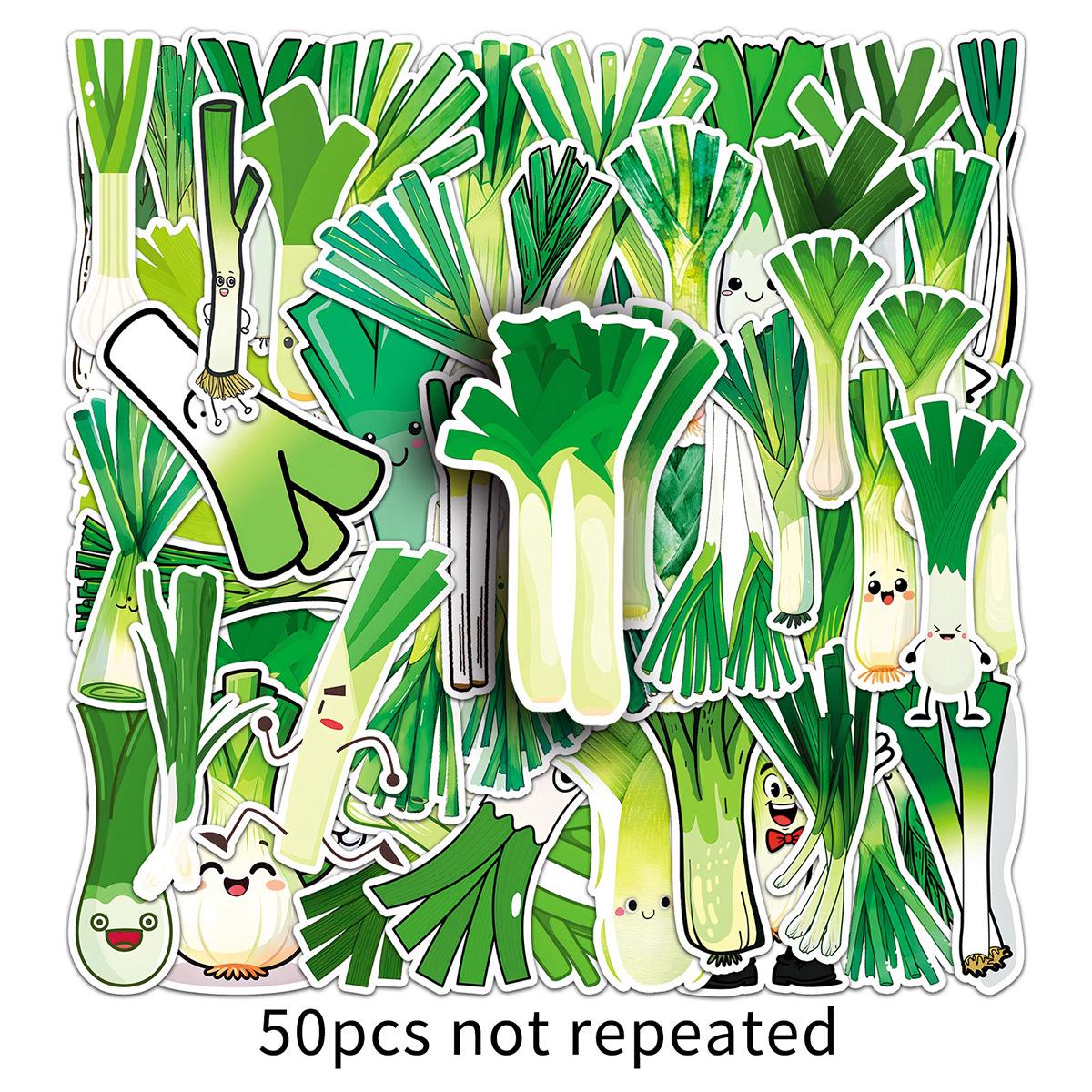 

50 Green Vegetable Cartoon Food Waterproof Decorative Stickers for Fridge, Lunch Box, and Journal