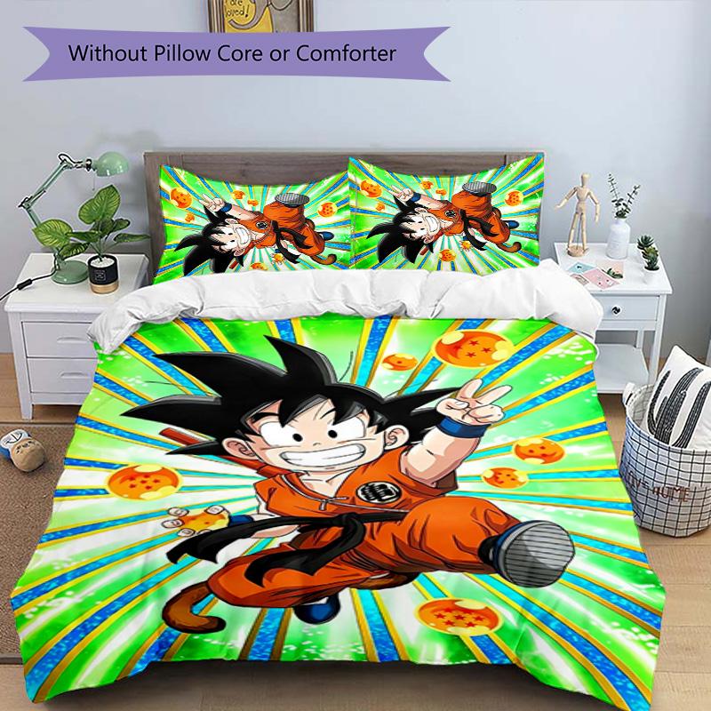 Goku 3pcs Bedding Set Duvet Cover Closure Includes 1 Duvet Cover & 2 Pillowcases for All Seasons Bedroom Home Dorm Decor