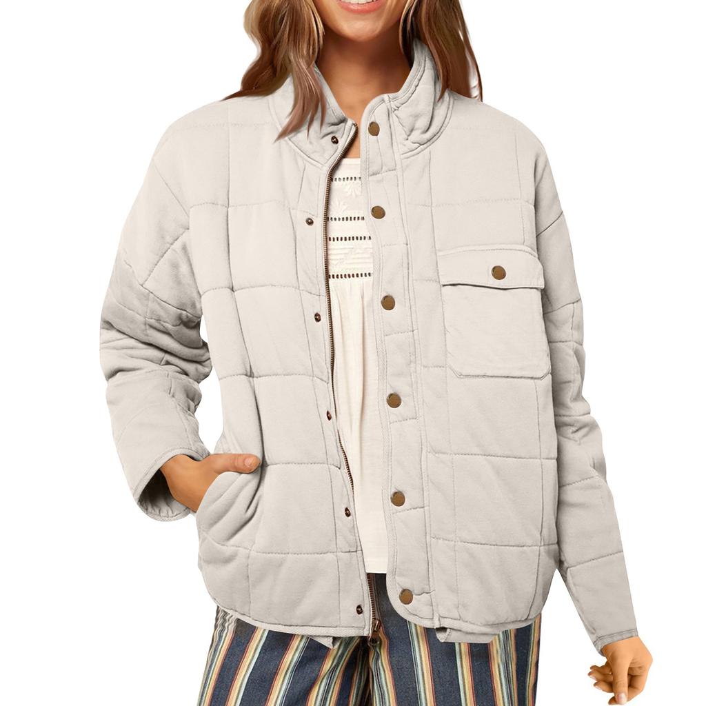 Women's Fashion Light Jacket Stand Collar Multicolor Zipper Button Coat