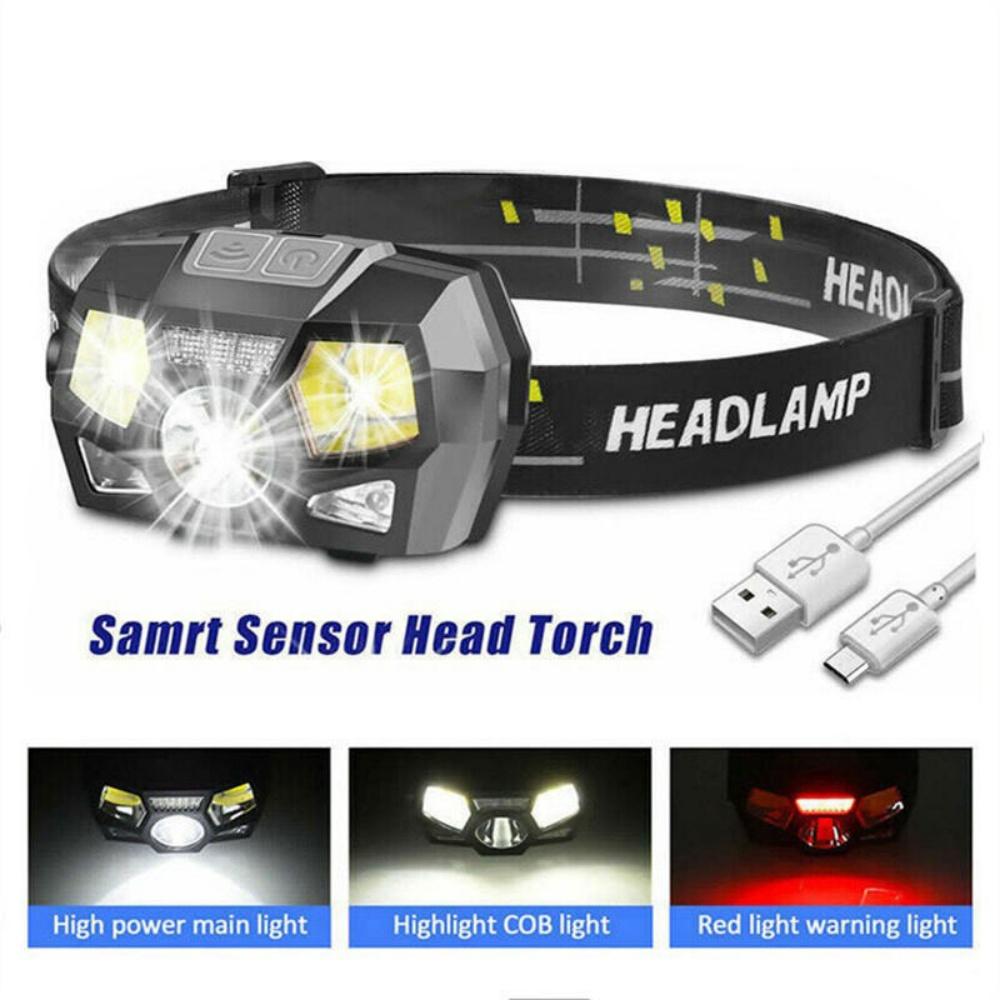 

5 режимов водонепроницаемого фонаря, мощные светодиодные фары, USB-перезаряжаемый датчик движения, светодиодный COB фонарик чёрный