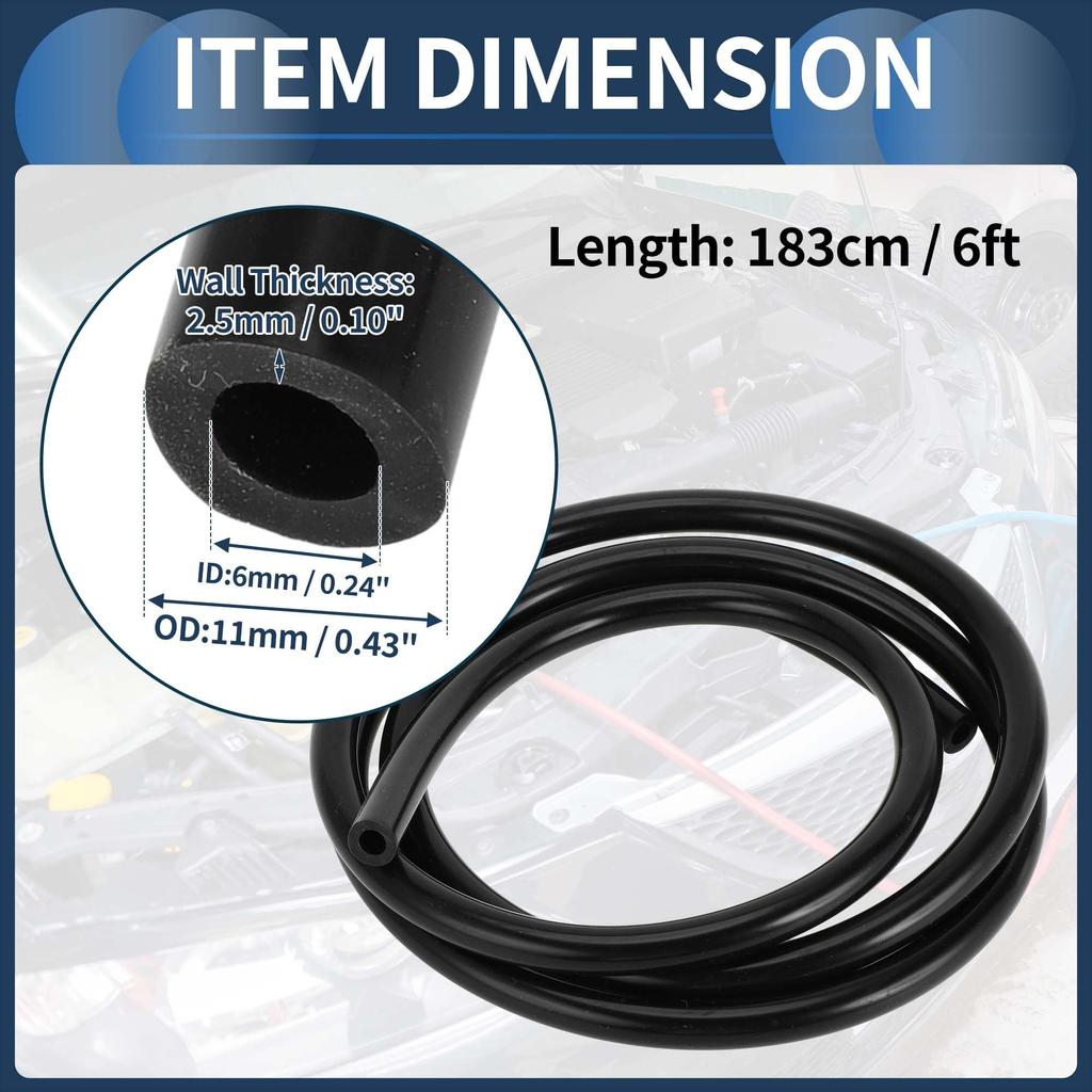 INFINAUTO Silicone Vacuum Tube Hose Engine 6FT 1/4" 6mm ID 2.5mm Thickness Car Automotive Vacuum Line Silicone Black High Temperature