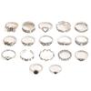 Exaggerated Butterfly Heart & Cross 17-Piece Ring Set with Retro Design