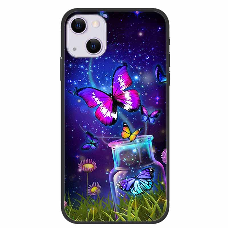 For iPhone 14/14 Plus Case Black Silicone Soft TPU Luxury Flower Animal Back Cover For iPhone 14/14 Plus New Shells for iPhone14