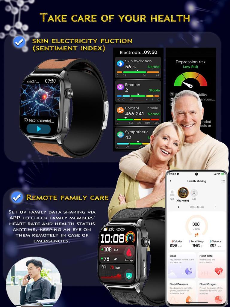 SACOSDING Health Monitoring SmartWatch ECG+PPG Blood Pressure Full Wrapped Airbag Pressurization 2.06-inch Amoled Screen Heart Rate Smart Watches