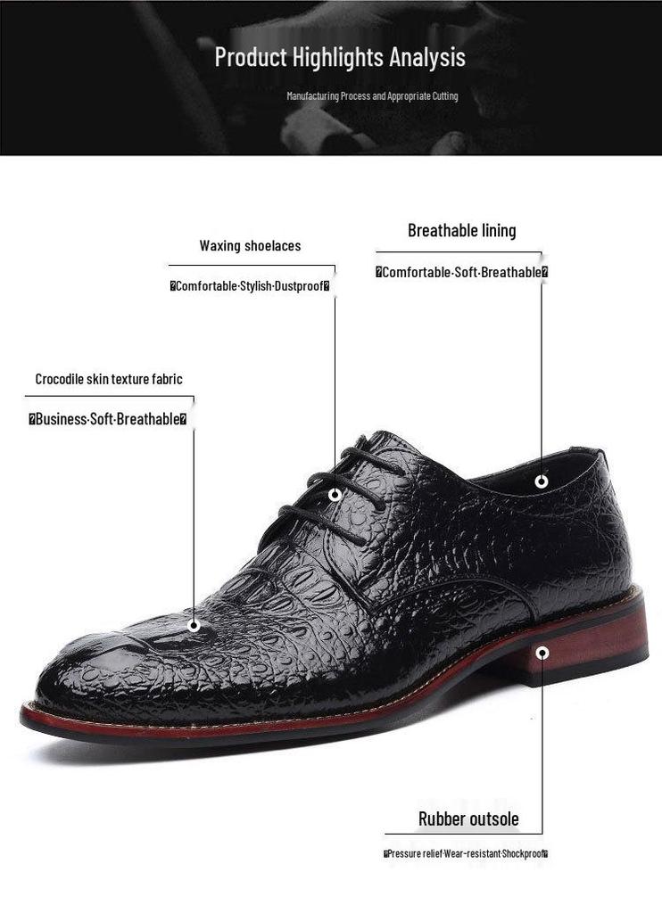 2025 Men's Crocodile Pattern Leather Shoes - Business Korean British Style, Formal Fashion for Youth & Weddings