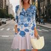 Women's Summer Dress Loose V Neck Three-quarter Sleeve Sundress With Pockets Dress