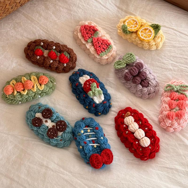 Håndlavet Hæklet Uld Sød Og Sød Hårklemme Tegneserie Frugt Efterår Og Vinter Bb Klemme Pandeskal Klemme Hårklemme HårAccessories